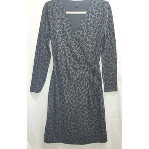 Ann Taylor Wrap Dress Small Animal Print Womens Long Sleeve Knit Knee Lined